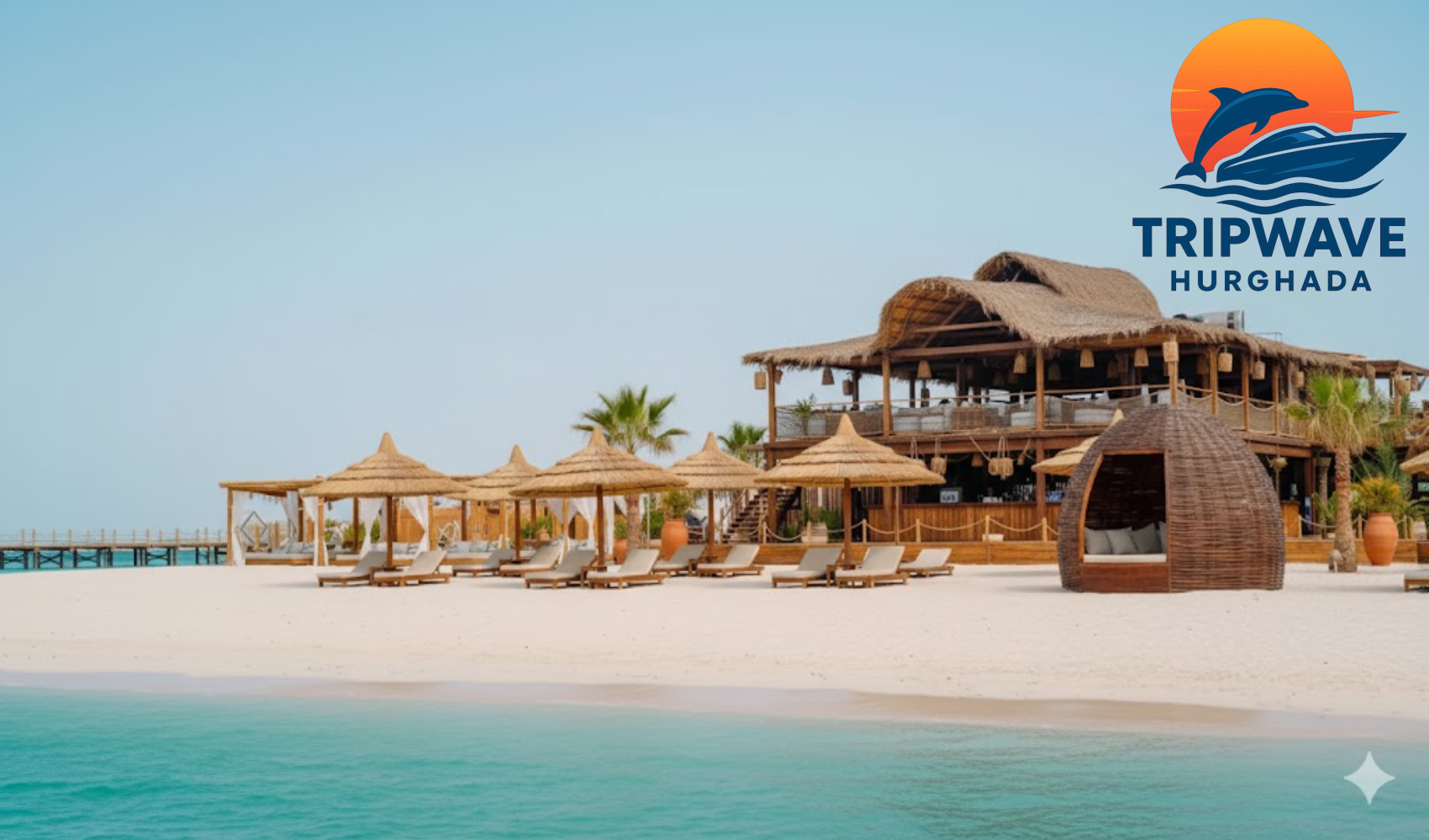 Eden Island Hurghada view from the sea with crystal-clear waters and sandy beaches